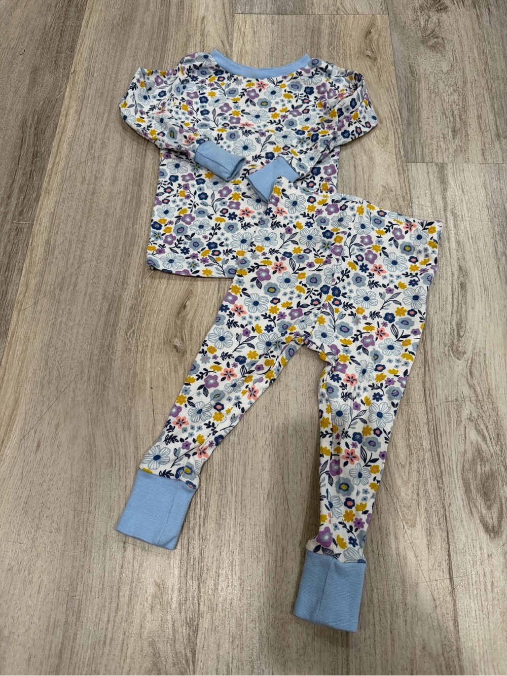 The Honest Company Blue Floral Kids Pajama Set with Yellow & Purple Accents
